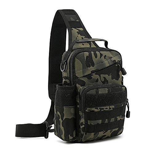 HUNTVP Táctical Mochila de Pecho con Puerto de Carga USB con Bolsillo de Botella de Agua Mochila de Hombro Mochila de Bandolera Estilo Militar Impermeable (Tipo 2- Camuflaje)