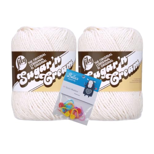 Image of Lily Sugar 'n Cream Cotton Yarn Bundle with Stitch Markers (2, Ecru)
