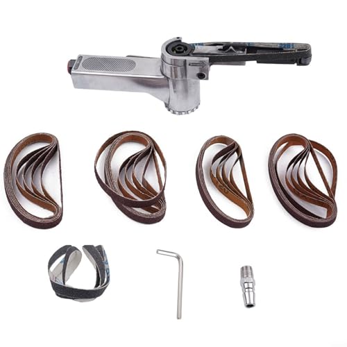 Mini lijadora de banda de aire, lijadora neumática de 3/8 pulgadas con 25 correas de lijado, control de velocidad variable de 16000 rpm, aluminio fundido resistente