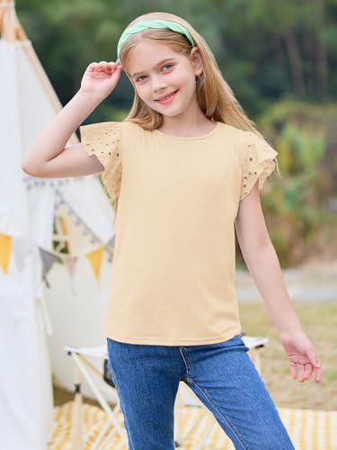 Image of Imily Bela Girls Ruffle Sleeve Shirts Crewneck Eyelet Tops 4-15 Years | Cute summer casual blouse, Soft breathable eyelet fabric with ruffle sleeves, Comfortable daily shirts for kids