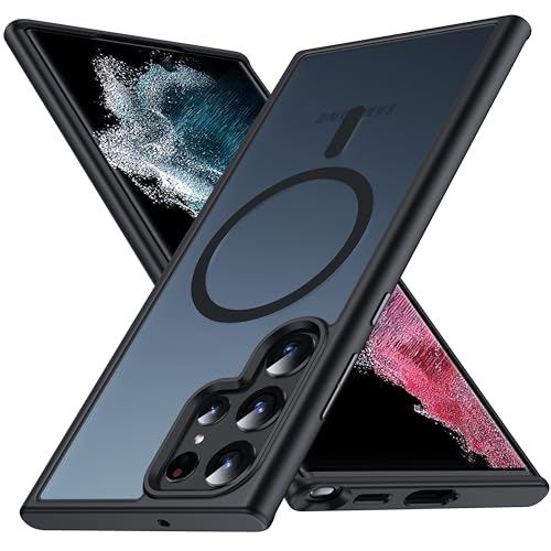 FNDMIL [NO.1 Magnetic for Samsung Galaxy S22 Ultra Case Compatible with MagSafe Wireless Charging[Military Shockproof][Anti-Fingerprint][Translucent Matte] Silicone Bumper for S22 Ultra Cover,Black