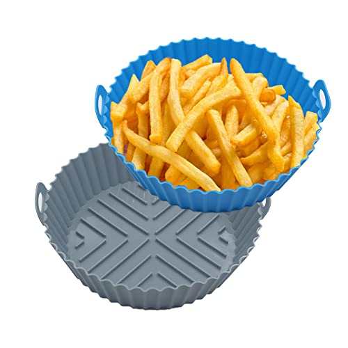 Silicone Air Fryer Liners, 8 inch 2-Pack Accessories Fits 3 QT- 5 QT Basket for Baking, Reusable Dishwasher and Oven Safe, Replacement of Parchment Paper