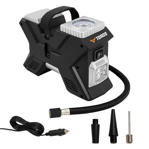 Image of TOROS Premium Heavy-Duty Tyre Inflator /Air Compressor,120 Watts, Copper Armature, Metal Cylinder, 35 Liters Per Minute, 12V Dc, 150 Psi 15 Months Warranty (PREMIUM)
