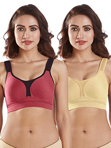 Image of SONARI Supremo Womens Sports Bra | Moulded, Wire Free, Comfortable Cotton Bra | Full Coverage,Breathable Fabric | Adjustable Straps Hook & Eye Closure for Active and Everyday useage