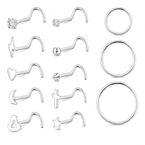 VerveVanguard 13PCS Nose Rings Set for Women Men, 18G Surgical Steel Stud & Hoop Set for Daily Wear, Hypoallergenic for Sensitive Skin, Comfortable for Nostril Cartilage Tragus