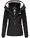 Produktbild Marikoo Damen Regen Jacke Winter Übergang Jacke Warm Fleece Leicht ERD181 (X-Small, Schwarz)
