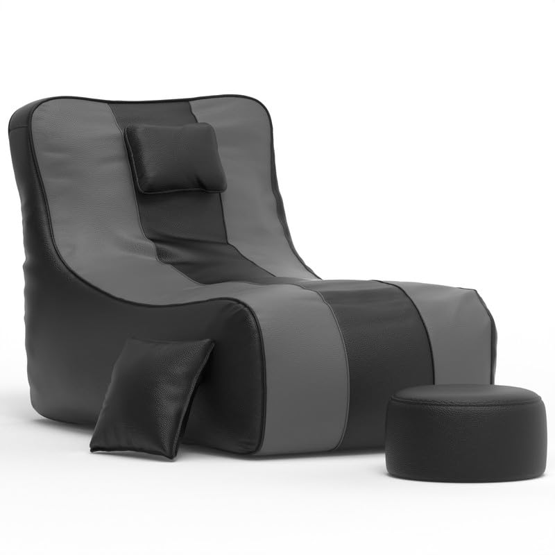 Image of Biggie Bean Bag with Beans Filled 6XL Zuno Lounger-Laziness Pro Max-Crafted for Comfort-Styled for Elegance with Free Cushion & Footrest (Matching Color : Leatherette Black Dark-Grey)