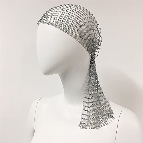 Bling Hollow Headdress Veil Cap Fishnet Elastic Headband with Rhinestone Hollow Mesh Headpiece Hair Hoop Crystal Turban Cap Shining Flapper Head Wrap Head Scarf Hair Accessories for Women Girl - Image 2
