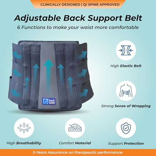Image of Lumbar Sacral Belt | 5-Year Warranty | Back Support Belt for Lower Back Pain, Sciatica, Muscle Strains, Posture Correction | Orthopedic Belt 4 Metal Stays | Men & Women (XXXL)(Grey)