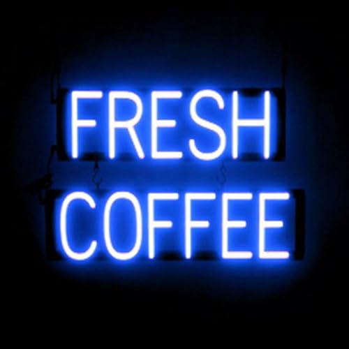 Image of SpellBrite LED Neon FRESH COFFEE Sign for Business - Blue, 23 inch x 15 inch | Ultra-Bright Click-Together Signage for Cafes, with Visibility from 500 Feet - 8 Animations, 6 Brightness Settings
