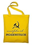 Lange Tragegriffe (ca. 70 cm) Styletex23 sonst fahre ich Moskwitsch AZLK Logo Jutebeutel Baumwolltasche, gelb