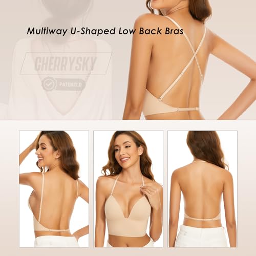 Low Back Bras for Women-Seamless Invisiable Backless Bras-Wireless Triangle Bralette Low Cut Open Back Multiway Halter Bra4