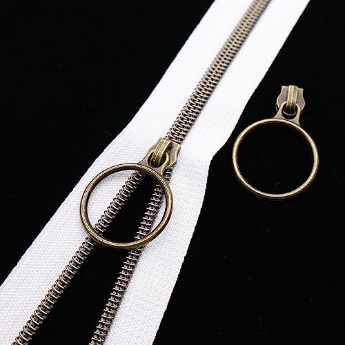 Leekayer #5 White Nylon Zippers Metallic Coil Zippers by The Yard Bulk 10 Yards White Zipper Tape with 25pcs Sliders for DIY Sewing Craft Bag (Antique Brass) - Image 2