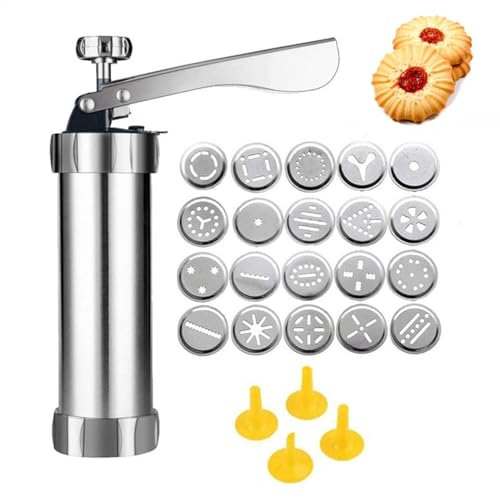Kit de prensa manual de galletas | Máquina profesional para hacer galletas | Kit de prensa de galletas con 20 discos | Prensa para formas de galletas | Máquina de prensa de galletas perfecta para