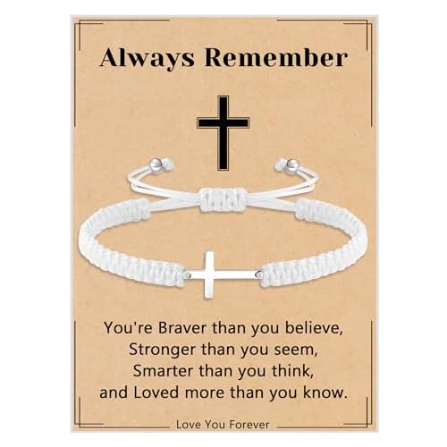 Handmade Braided Bracelets for Women Teens Adjustable String Bracelets for Men Christmas Gifts for Her Dad Birthday Gifts 9 white-silver cross