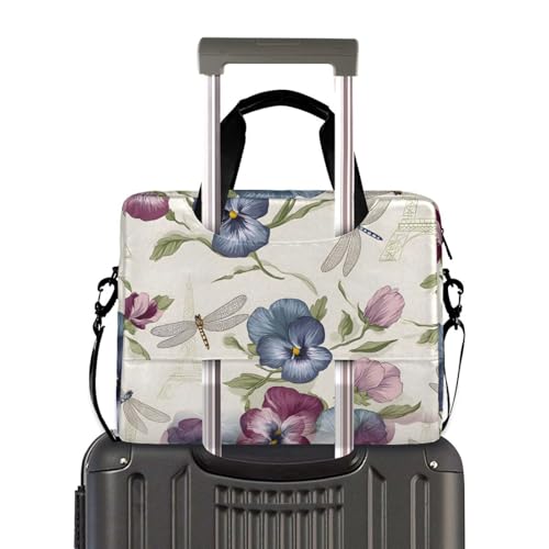 Maletín para portátil beige con estampado floral miniatura 4