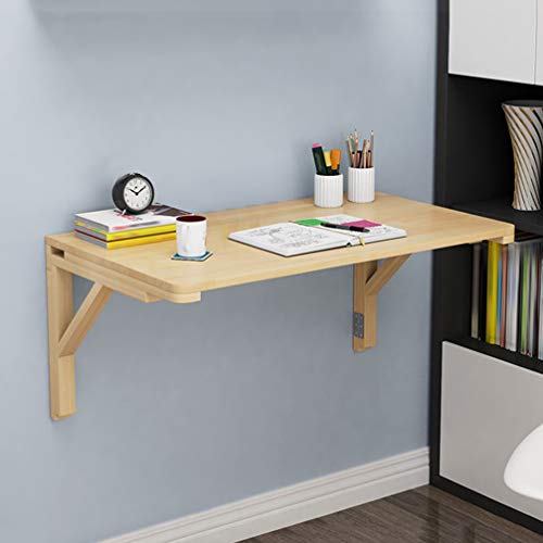 Table murale pliante en bois massif blanc, bureau gain de place compact