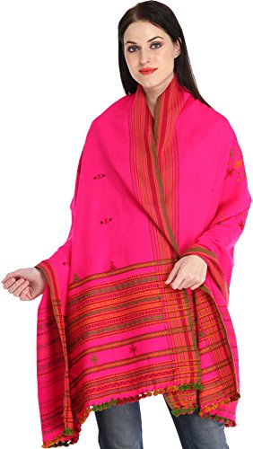 Image of Exotic India Women's Kutch Wool Shawl (SHV95--beige)