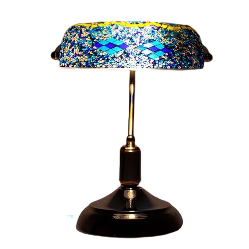 NLLATEI Lampe De Banquier en Vitrail, Lampe De Banquier Verte Vintage De Style Turc, Lampe De Chevet, Lampe De Bureau, Lampe De Lecture pour Restaurant, Chambre À Coucher, Hôtel, Bureau(Blue)