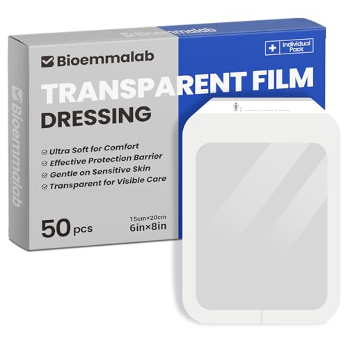 Image of Large Waterproof Bandages Clear Dressings Tattoo Tape Sensitive Skin Wounds Care, Transparent Film Dressing Adhesive Occlusive Patch for Post Surgical Use 6 inch x 8 inch, 50 Packs