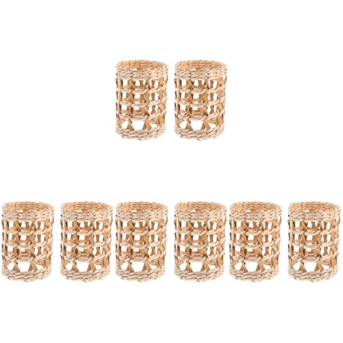 HANABASS 8pcs Woven Rattan Cup Sleeves Hollow Handmade Straw Woven Glass Drink Cup Sleeve for Hot & Cold Beverages, Countryside Style Glass Vase Covers, Home & Office Decor, Table Centerpiece