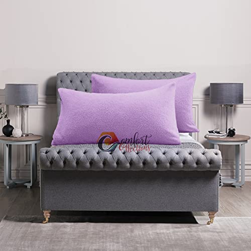 Image of Teddy Fleece Pillow Case Cover Super Soft Cuddles Snug Warm and Cosy Lilac Pillowcase Pair 50cm x 75cm Approximate