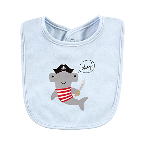 Image of Hudson Baby Unisex Baby Cotton Bibs, Pirate Shark, One Size