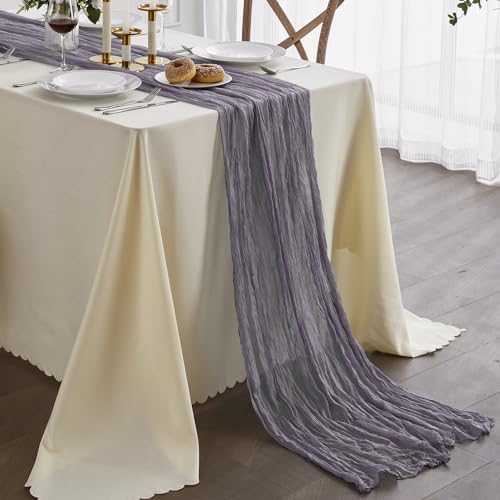 Nialnant - Camino de mesa de gasa de estilo granja de 13 pies, color gris y morado, tela de gasa para decoración rústica, fiesta de otoño, decoración de...