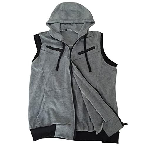 Previn Men's Sleeveless Hoodie Casual Slim Fit Zip Up Drawstring Plain Tank Top Hooded Vests2