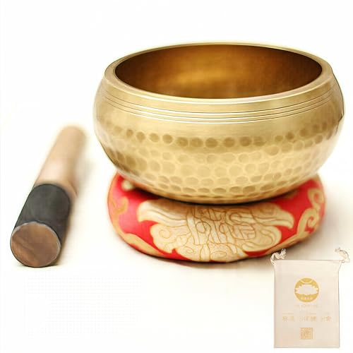 Fay Bless Tibetan Singing Bowl Set - Easy To Play for Beginners - Authentic Handcrafted Mindfulness Meditation Holistic Sound (Gold-13cm/5.1in)