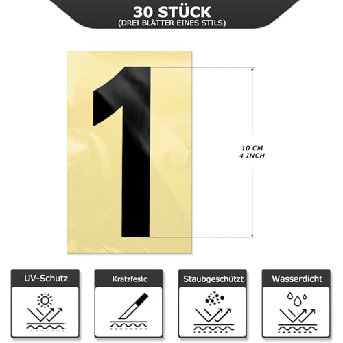 YIKIADA Schwarz 1-9 Zahlen Aufkleber 10 × 5 cm Vinyl Wasserdicht Reflektierend Schilder Selbstklebend Wetterfest Briefkasten Etiketten Hausnummer für Postkasten Tür Fenster 30 Stück