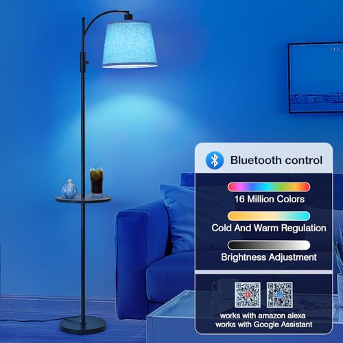 Image of AIDENOEY Smart Floor Lamp with Side Table | Stepless Dimming, RGB Multi-Color | Adjustable Swivel Head | Voice Control with Alexa & Google Assistant |Black Lamp for Living Room,Bedroom,Home Office