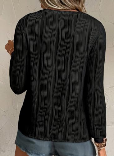 Eytino Plus Size Tops for Women Crewneck Textured Long Sleeve T Shirts Solid Casual Loose Basic Blouses(1X-5X)2