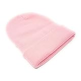 Beanie Hat Mens Ladies Womens Unisex Slouch Winter Woolly Turn Up Knitted (Light Pink)