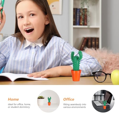 Bolígrafo de cactus en maceta verde portátil y decorativo para material escolar, pack de 3 3