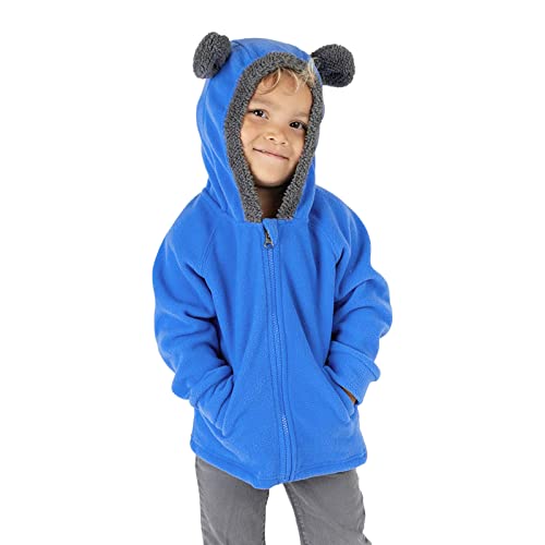 Toddler Boys Fleece Bear Ears Hooded Jacket Full Zipper Solid Color Brushed Coat Kids Girls Cute Long Sleeve Outwear