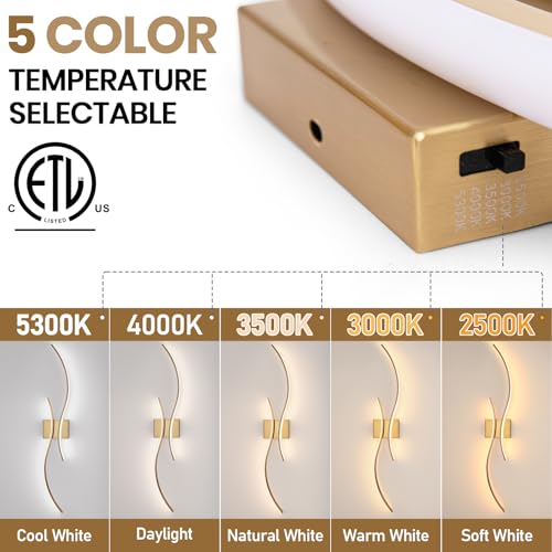 Image of CANEOE Modern Wall Sconce Set of, 5CCT Dimmable Indoor Led Wall Sconce Lighting Set of 2, 31.5 Inch Wall Light Fixtures, Gold Led Wall Lamps for Living Room Bedroom Bathroom Hallway