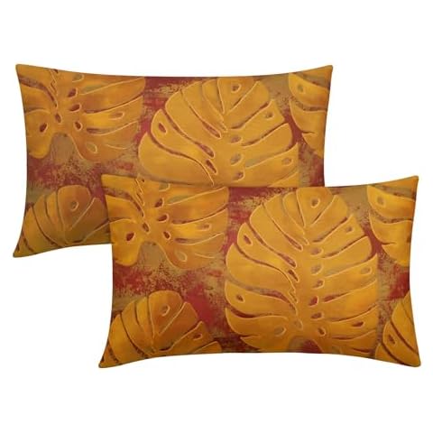 Kawani Yellow Leaf Lumbar Pillow Covers 12X20 Inch Summer Tropical Monstera Leaves Plant Decorative Pillow Cases Set of 2 Botanical Throw Pillows Modern Home Decor for Sofa Couch Cushion Outdoor Cover