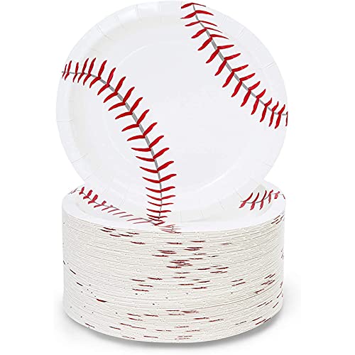 BLUE PANDA Baseball Plates for Sports Birthday Party White 7 Inches 80 Pack