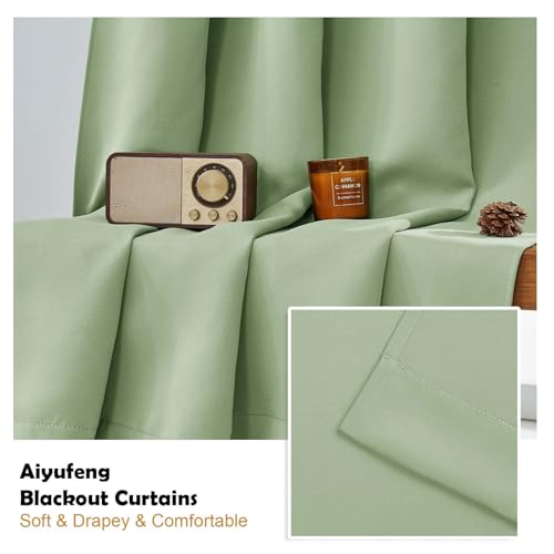 Image of Aiyufeng Light Green Blackout Curtains for Bedroom 63 Inch Length 2 Panels, Solid Thermal Insulated Energy Saving Rod Pocket Window Treatment Curtains Blackout Drapes, W40 x L63 Inch,Light Green