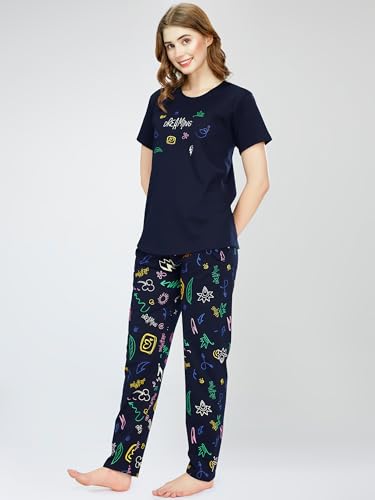 Image of ZEYO Night Suit for Women's Printed Cotton Night Dress of Top and Pajama Set 5774
