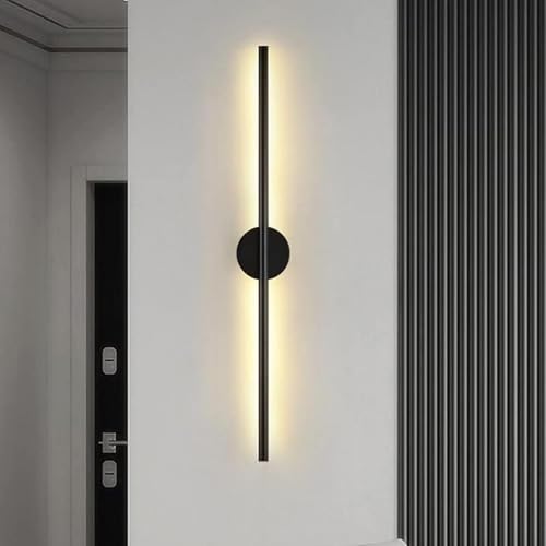 Image of SINOMAN Modern LED Black Wall Light Vertical Metal Wall Lamp Soft & Bright LED 3 Step Color Changing, Ambient Lighting Ideal for Living Room, Bedroom, Hallway, Bathroom and Home Decoration