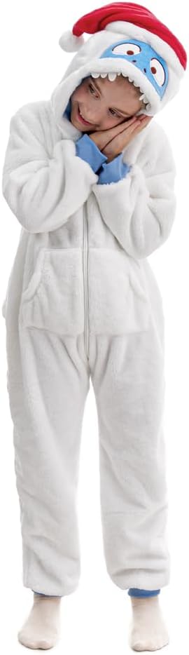 HSCTEK Fuzzy Teddy Fleece Child Snow Monster Onesies Costume with Hoodie - Image 3