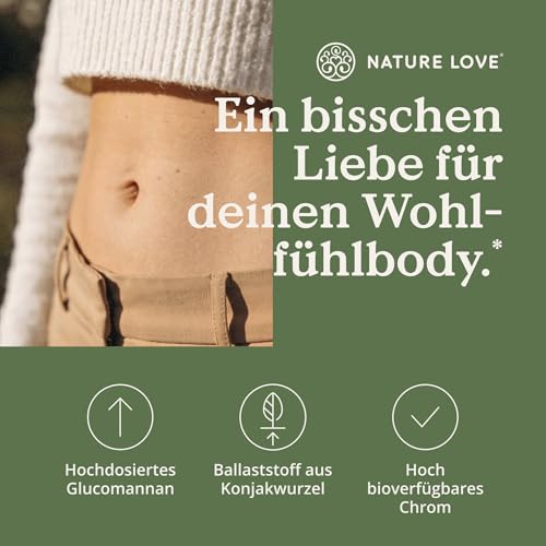 NATURE LOVE® Glucomannan aus der Konjak Wurzel - 120 Kapseln. - Hochdosiert - 4000mg je Tagesdosis - Sättigt zur Mahlzeit ohne Anzusetzen - Ballaststoffe -vegan, in Deutschland produziert