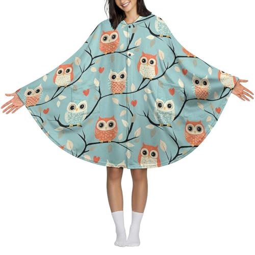 Couverture à capuche imprimé hibou en flanelle douce taille unique pour adulte