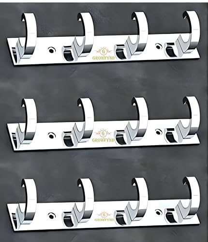 Image of Heavy Duty C Type Stainless Steel Cloth Hanger Suitable for Bathroom Bedroom Kitchen Wall Hook Rail Hanging Scarf Coat Keys Tie, Towel Door Robe (4 Pin CP, Pack of 3)