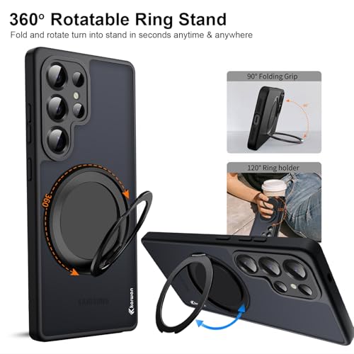 Image of KARWAN Tough Shockproof Armor Back Case Cover Compatible with Samsung Galaxy S25 Ultra with 360 Degree Rotation Magnetic Attraction Ring Holder Heavy Duty Cover with Magnetic MagEase Wireless Charging