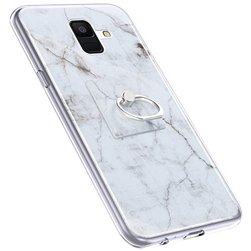 Urhause Cover Compatible with Samsung Galaxy A6 2018 Case Sparkle Glitter Bling Marble Case TPU Silicone Ring Holder Cover 360 Degree Rotation Ring Holder Kickstand Shiny Bling Shockproof Cover White