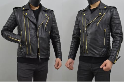 Image of Mens Leather Jacket - Biker Leather Jacket For Men - Lightweight Slim Mens Leather Motorcycle Jackets Black Real Lambskin