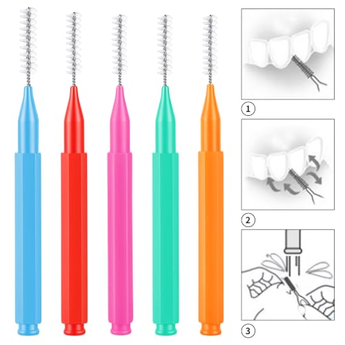 Image of 100 Pcs Interdental Brushes, 5 Sizes Braces Flossers for Cleaner Braces Brush Soft Dental Brushes Toothpicks Dental Floss Picks Dental for Braces Oral Cleaning(5 Colors)